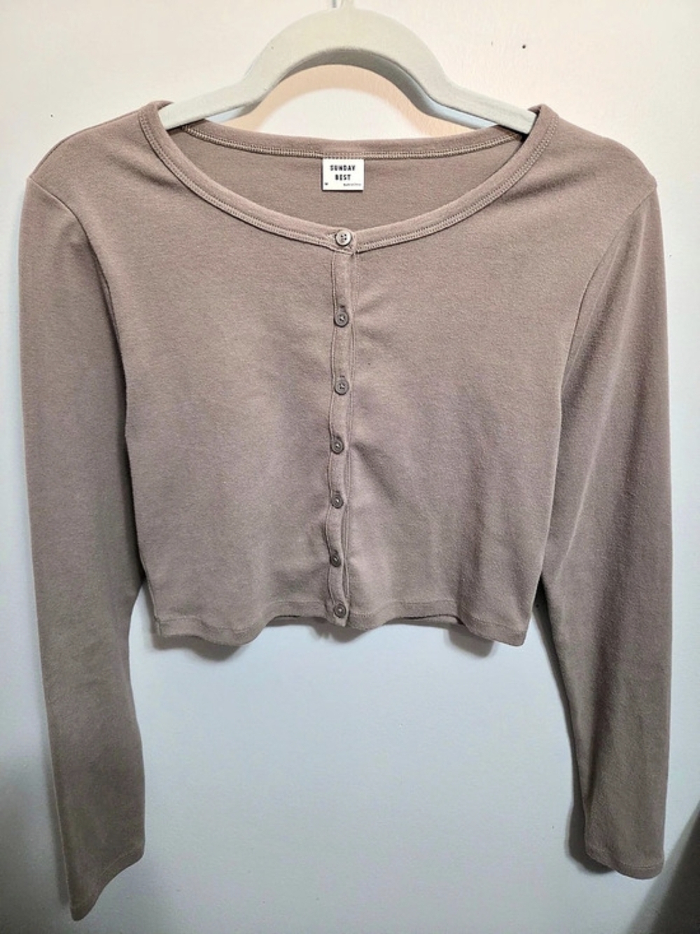 SUNDAY BEST Longsleeve Light Brown Cropped Shirt - Size:Medium